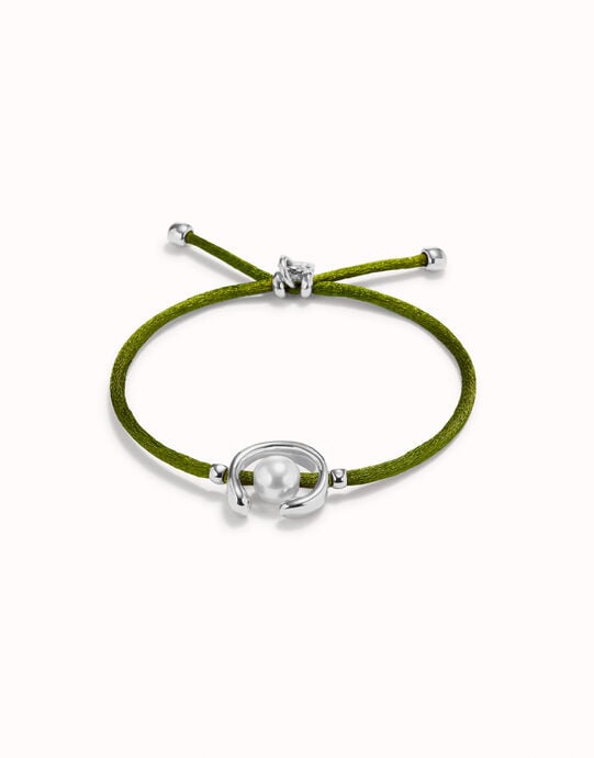 Dark green cord bracelet a pearl